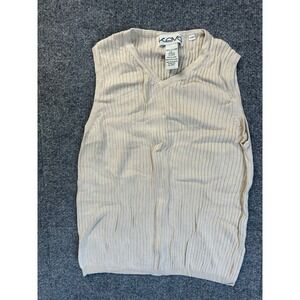 Kevo Sweater Vest Women Large Beige 100% Silk Ribbed V-Neck Sleeveless 2-Ply